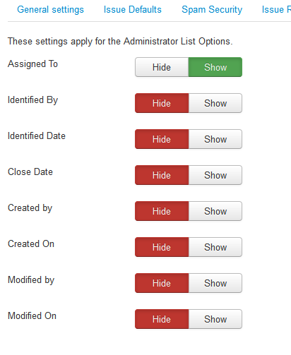 List Control options