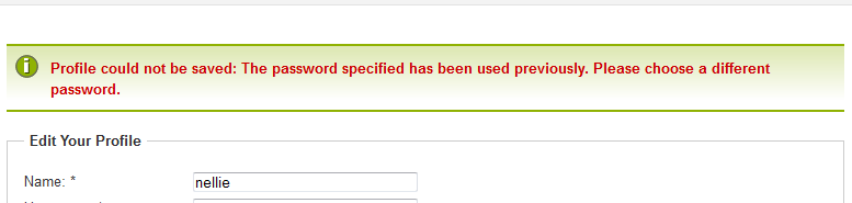 Password already used default message