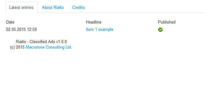 Rialto Dashboard - Latest Entries Tab.