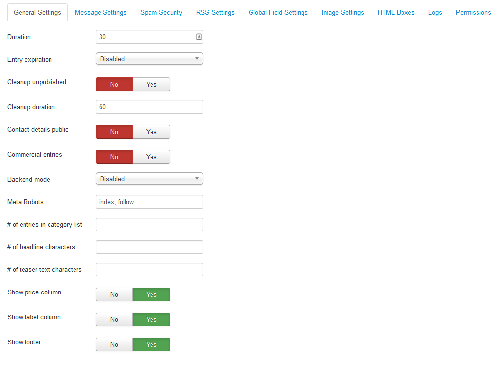 Component Settings - General.