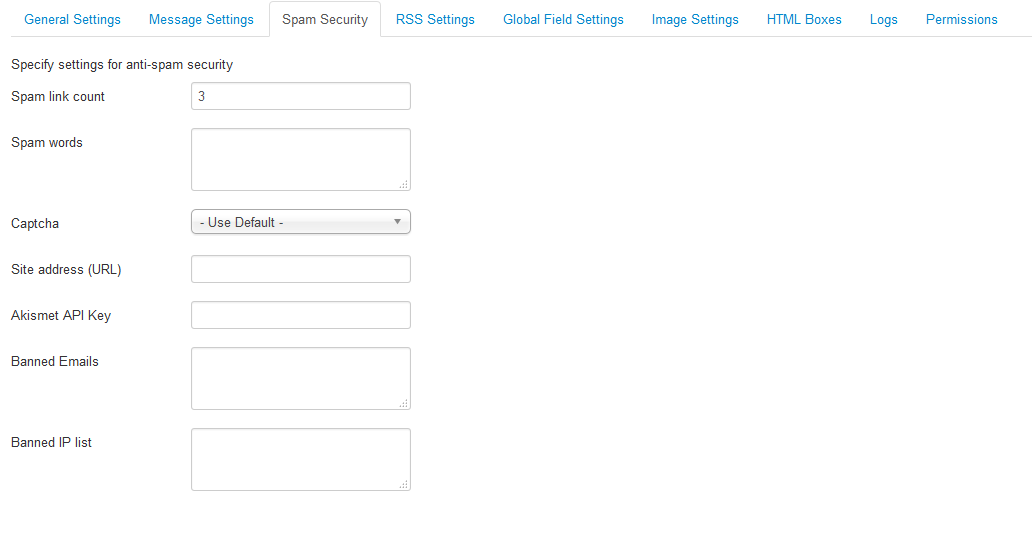 Component Settings - Spam Security.