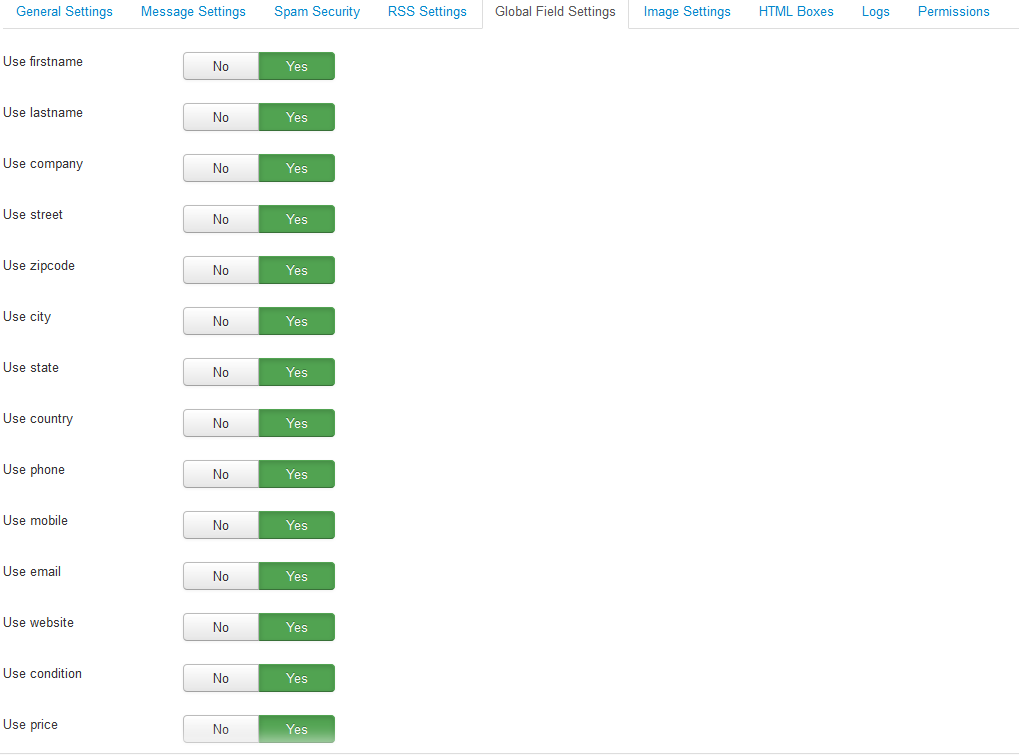 Component Settings - Global Field Settings.