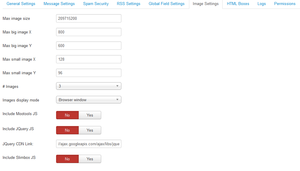 Component Settings - Image Settings.
