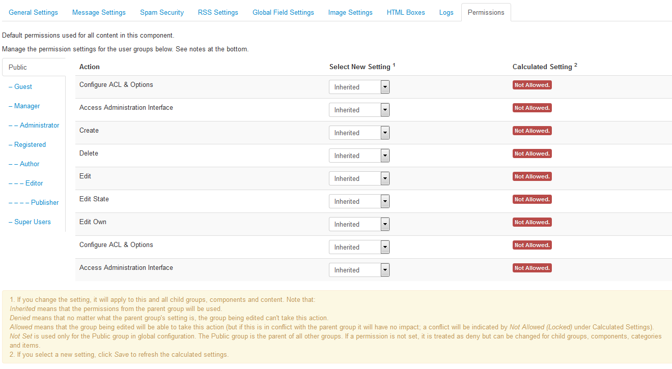 Component Settings - Permissions.