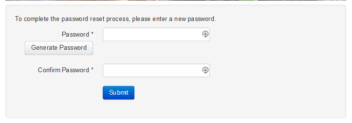 Modified User Password Reset Form.